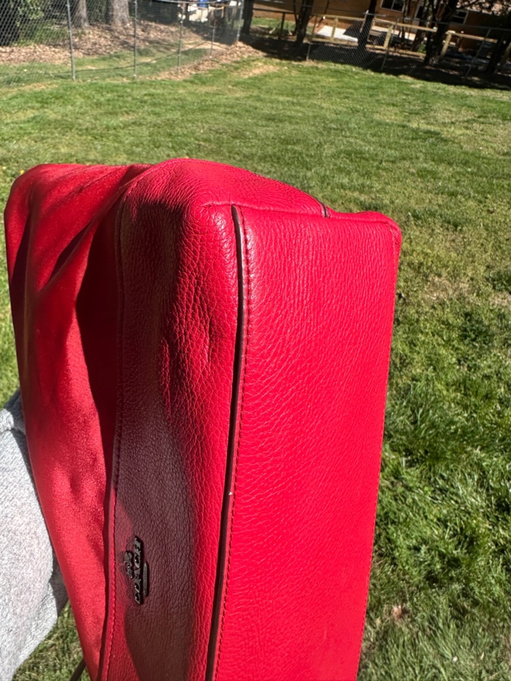 Coach Nylon & Leather Turnlock Tote Red F57903 2017 Large Shoulder Bag - Picture 10 of 13